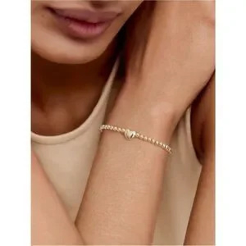 NEW?14K Gold Plated Heart Bead Stretch Bracelet